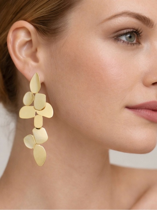 Jewelry - Gold Petal Statement Drop Earrings — Botanical Chandelier Style